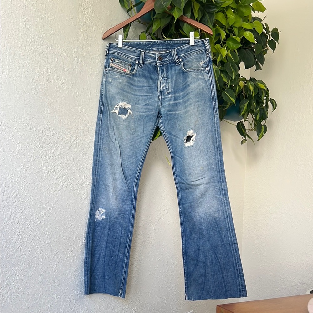 Diesel Blue Bootcut Jeans with Distressed Vintage Look